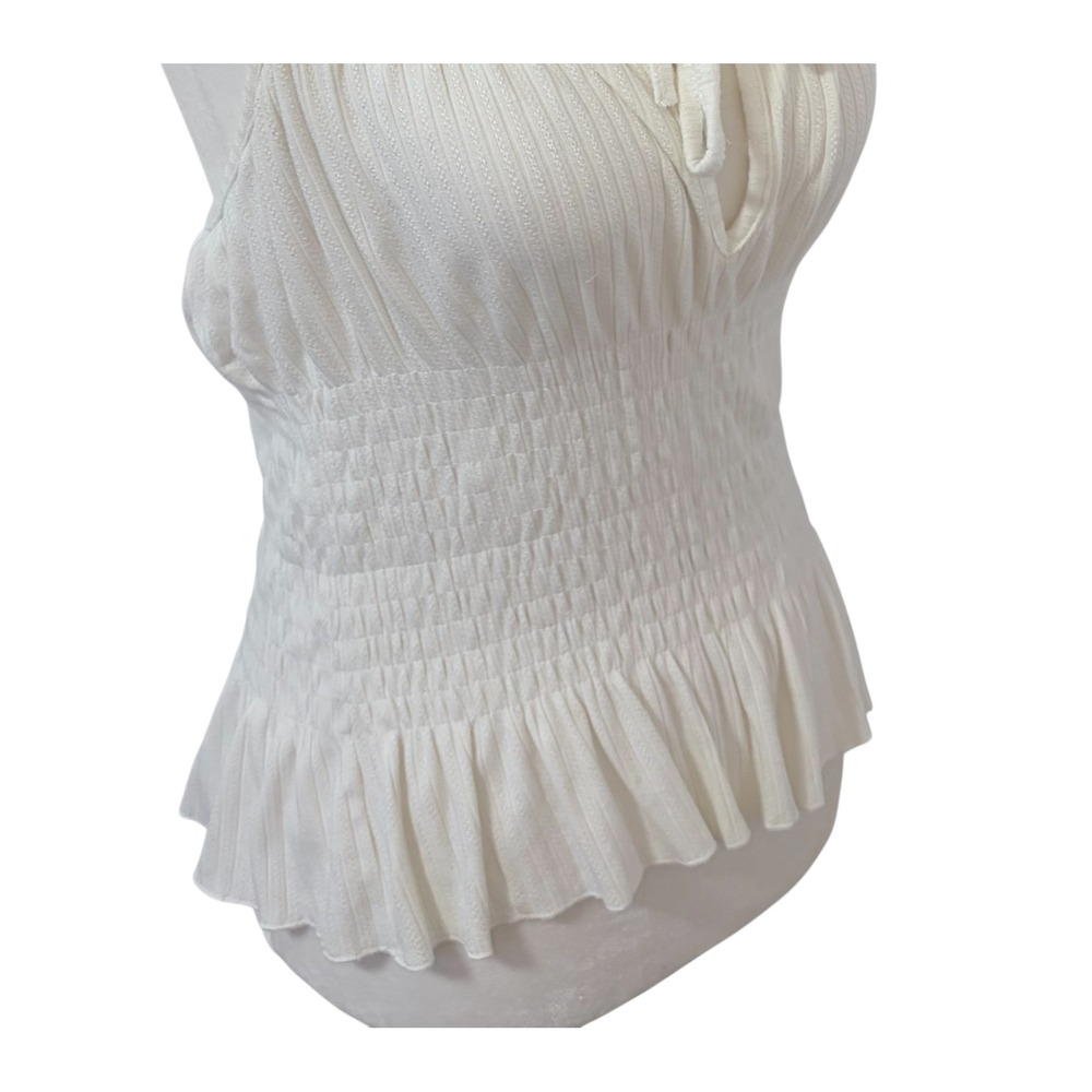 Kendall Kyle Medium White Smocked Tie Strap Peplum Tank Top Women - Picture 5 of 8